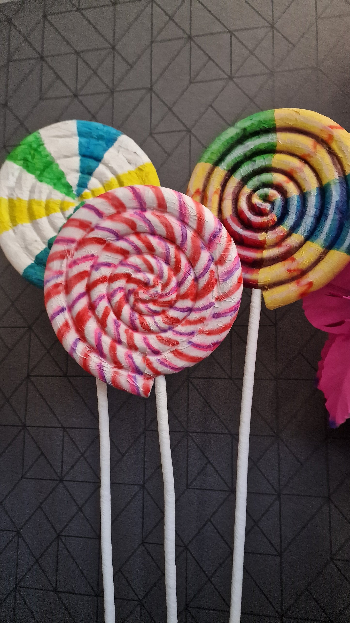 Exdisplay lollypops, handmade with paper mache