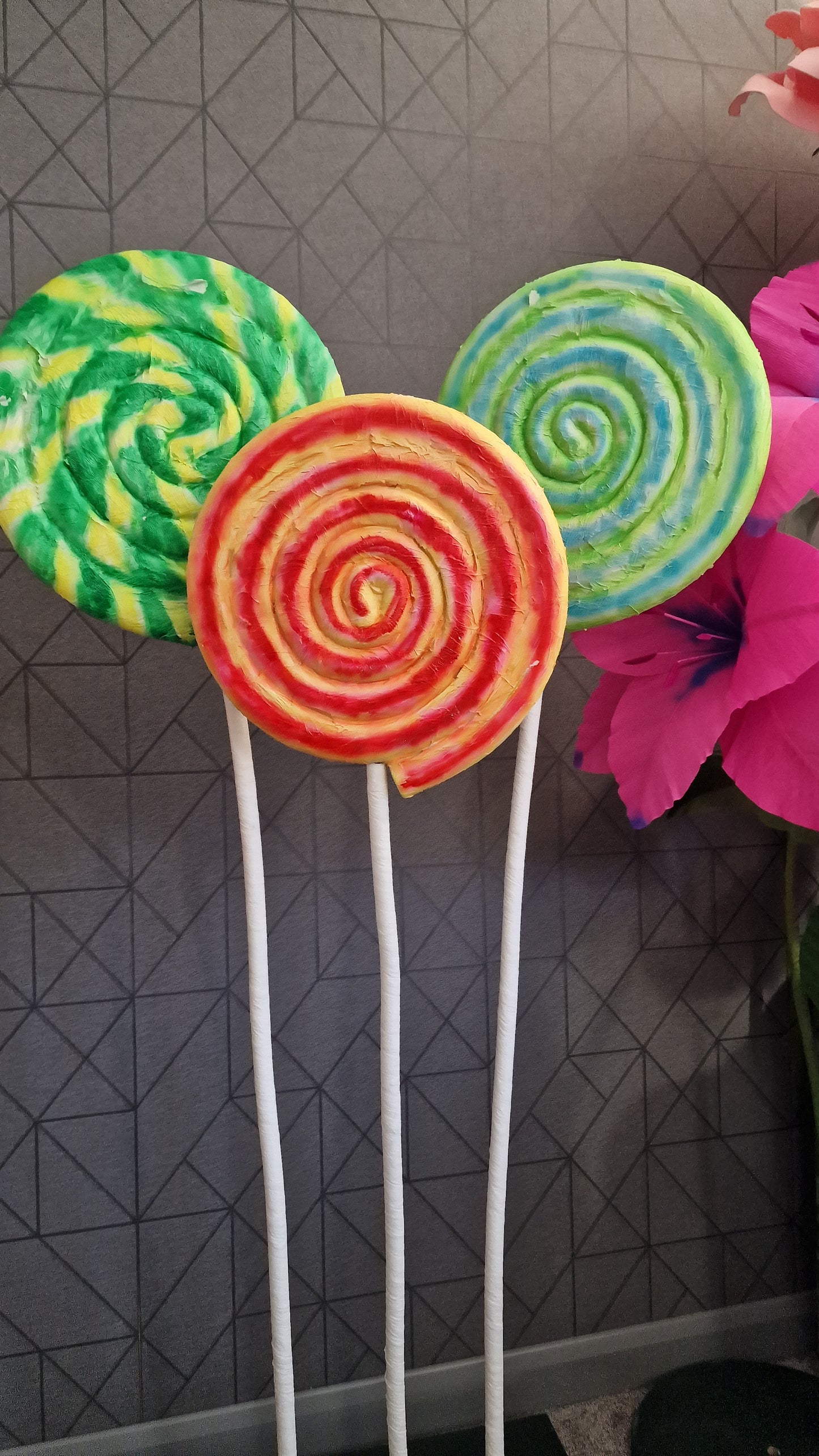 Exdisplay lollypops, handmade with paper mache